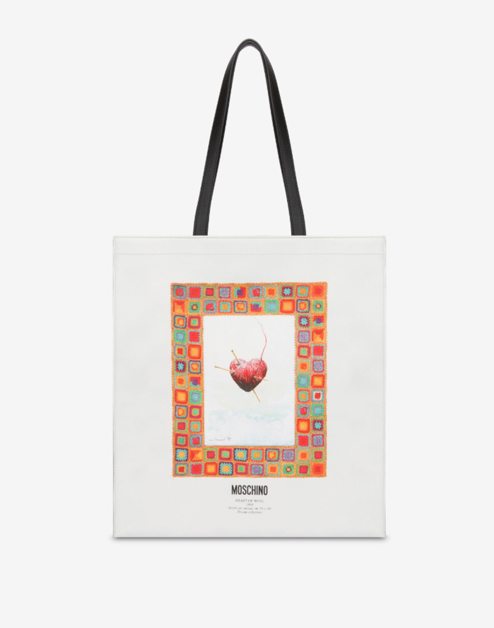 SS24 Moschino Couture Heart of Wool 1989 White Leather Shopper Framed Heart Tote